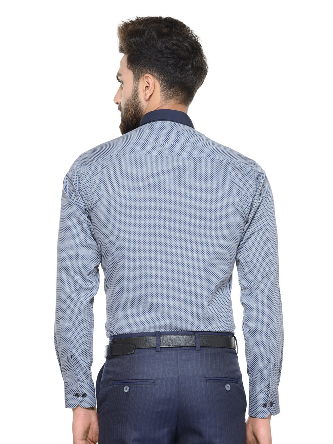 Men Grey and Navy Prints Pure Cotton Slim Fit Formal Shirt