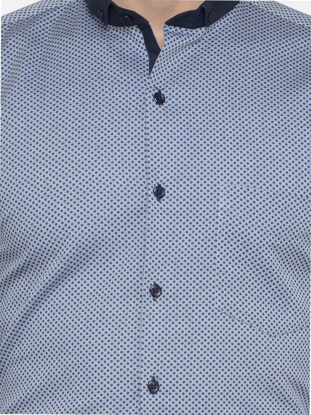 Men Grey and Navy Prints Pure Cotton Slim Fit Formal Shirt