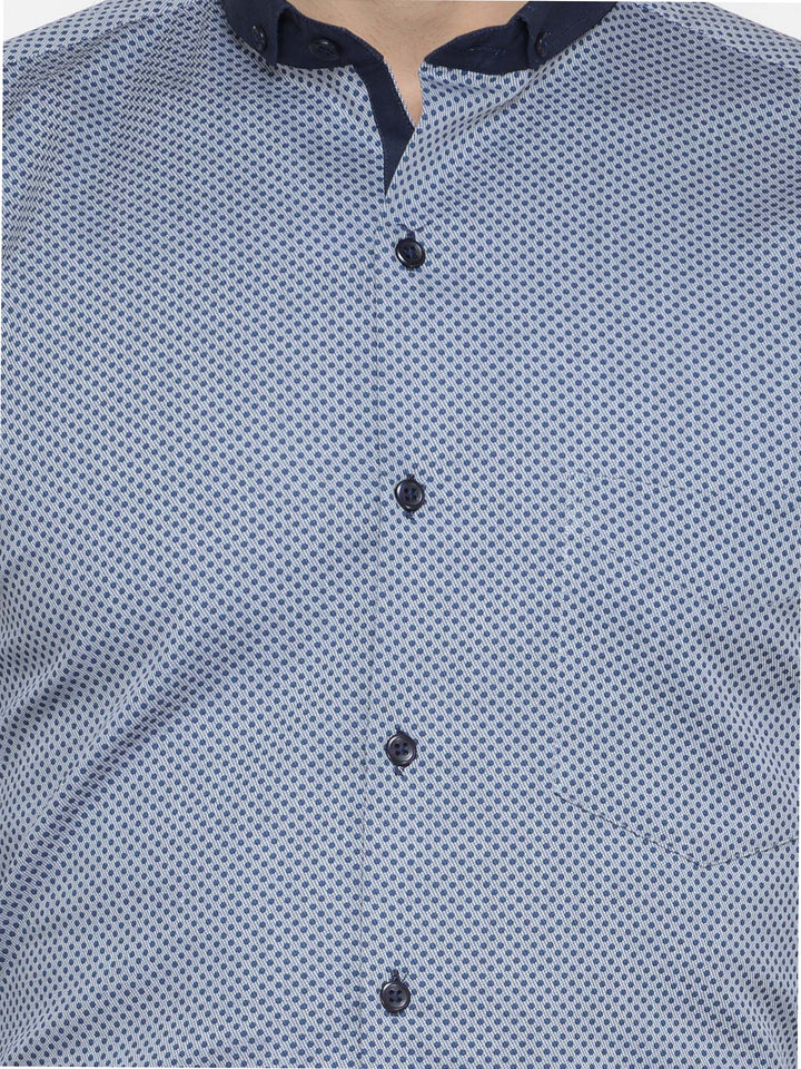 Men Grey and Navy Prints Pure Cotton Slim Fit Formal Shirt