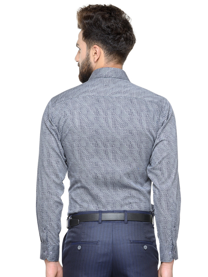 Men Grey and Navy Printed Pure Cotton Slim Fit Formal Shirt