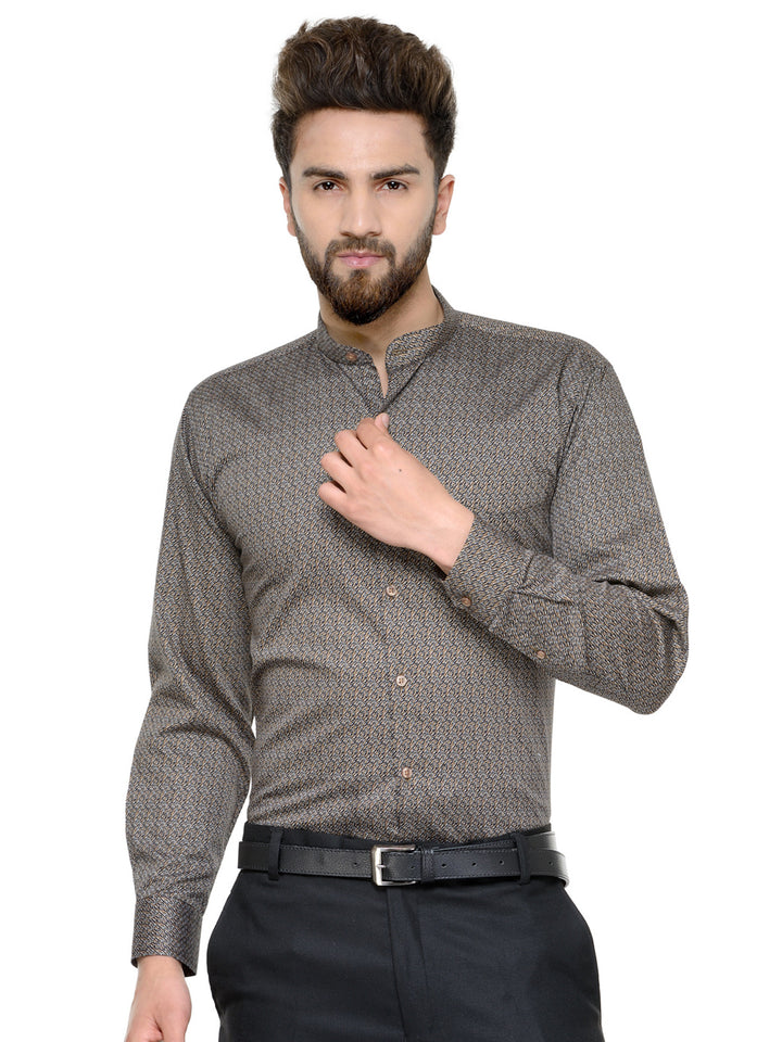 Men Brown and Navy Printed Pure Cotton Slim Fit Formal Shirt