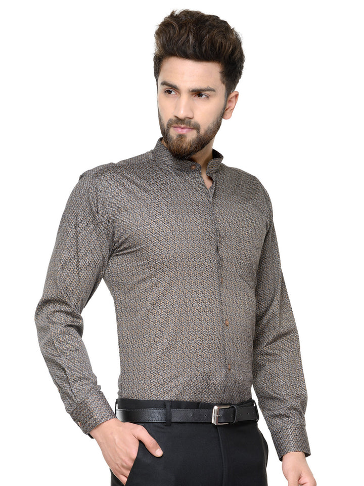 Men Brown and Navy Printed Pure Cotton Slim Fit Formal Shirt