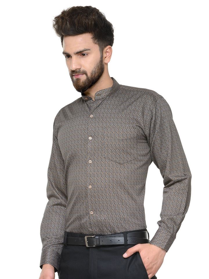Men Brown and Navy Printed Pure Cotton Slim Fit Formal Shirt