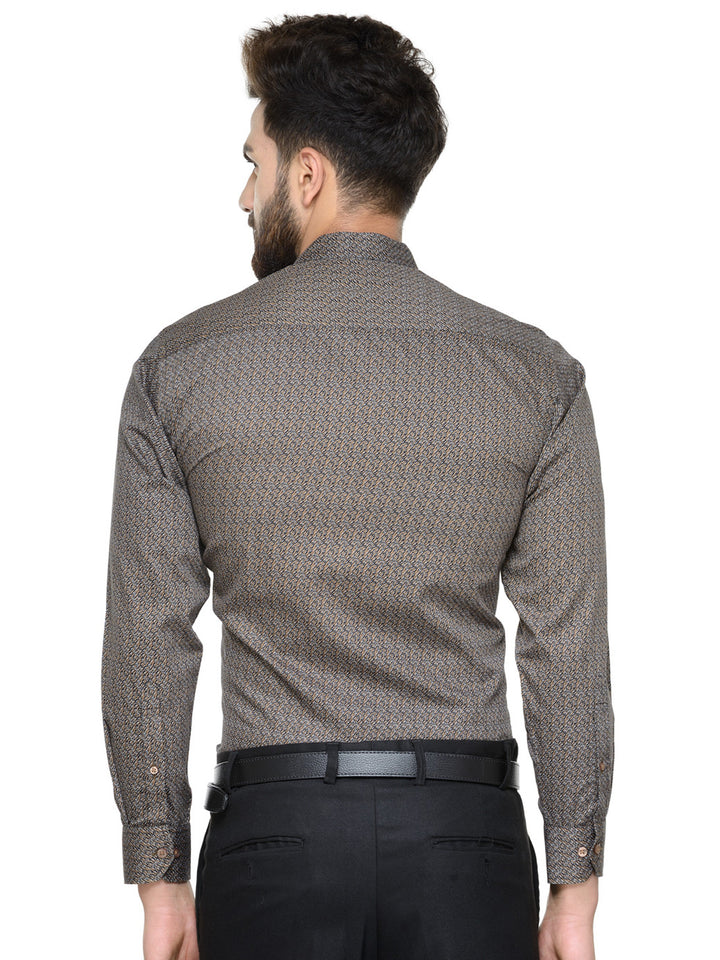 Men Brown and Navy Printed Pure Cotton Slim Fit Formal Shirt