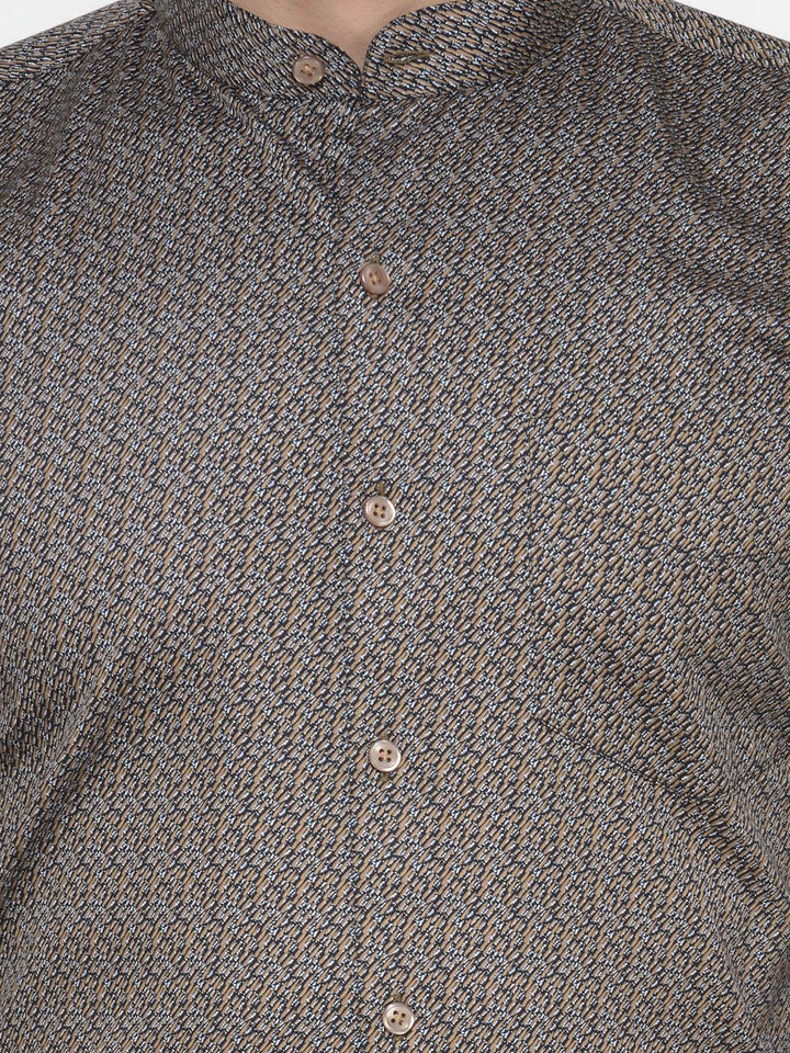 Men Brown and Navy Printed Pure Cotton Slim Fit Formal Shirt