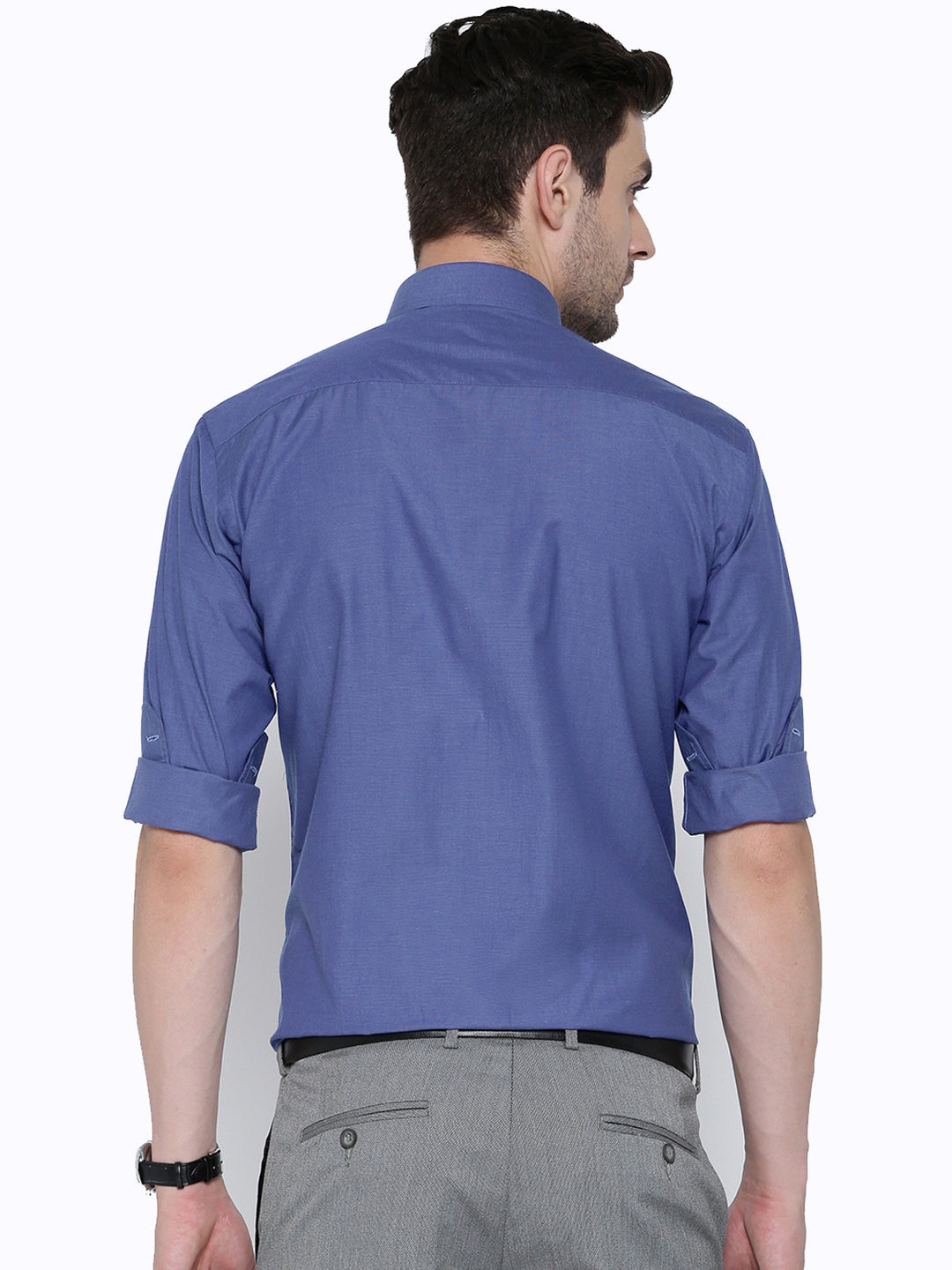Men Blue Chambray Slim Fit Formal Shirt