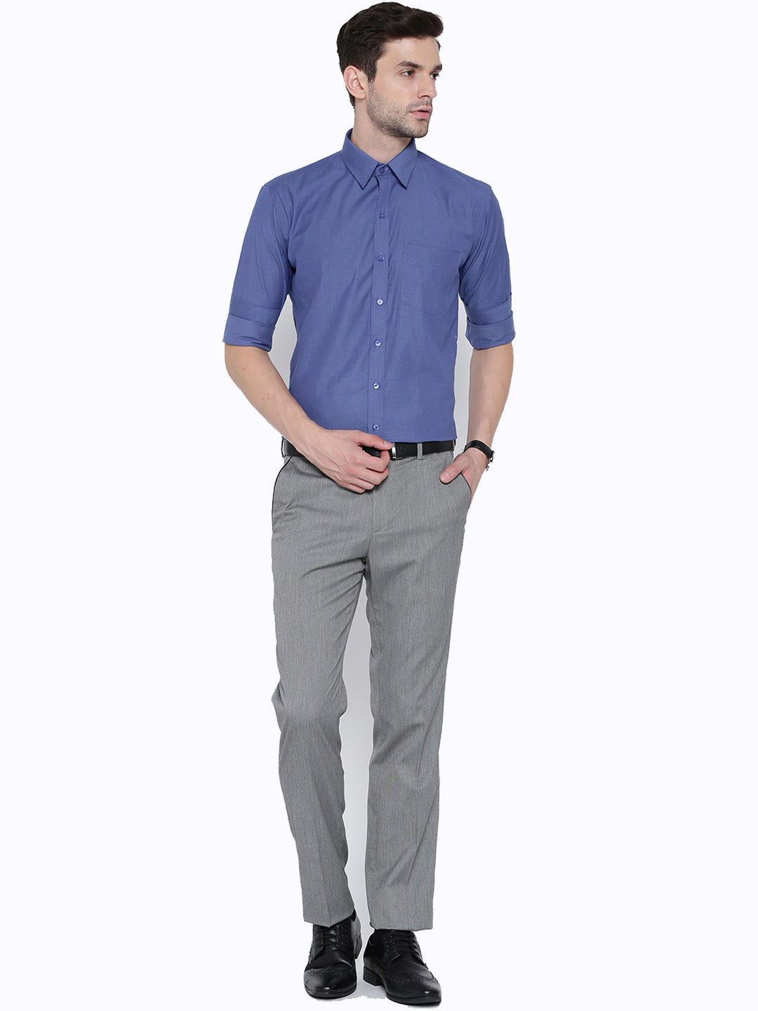 Men Blue Chambray Slim Fit Formal Shirt