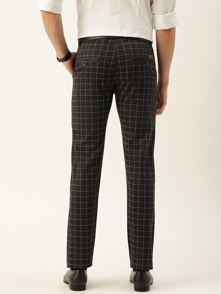 Men Dark Grey Checks Cotton Elastene Slim Fit Formal Trouser