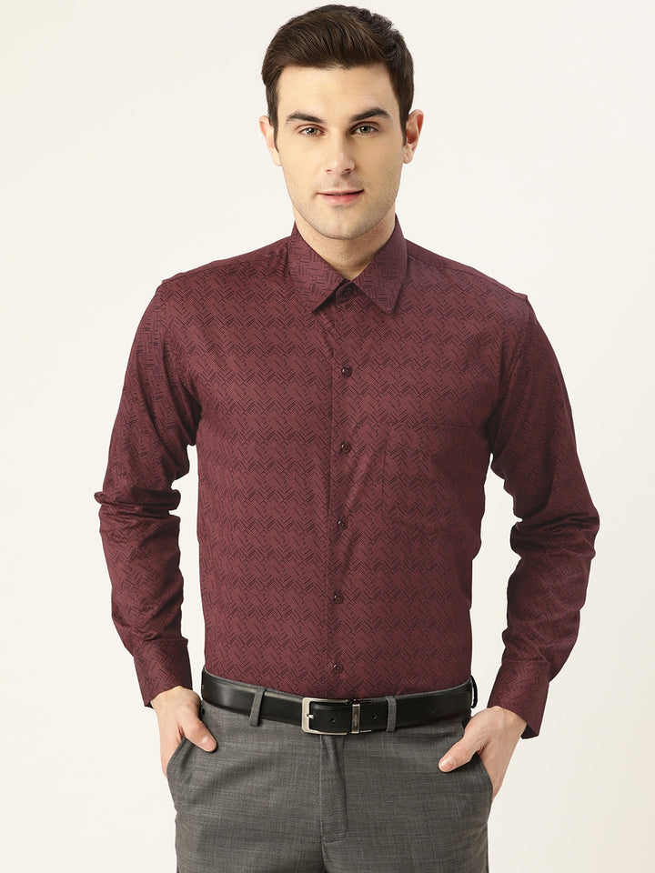 Men Maroon Prints Pure Cotton Slim Fit Formal Shirt
