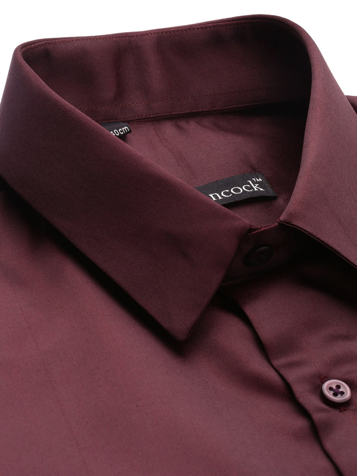Men Maroon Solids Polyester Slim Fit Formal Shirt