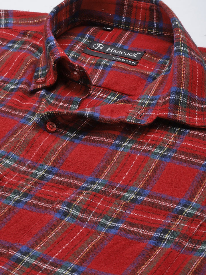 Men Red & Navy Checked Pure Cotton Slim Fit Casual Shirt