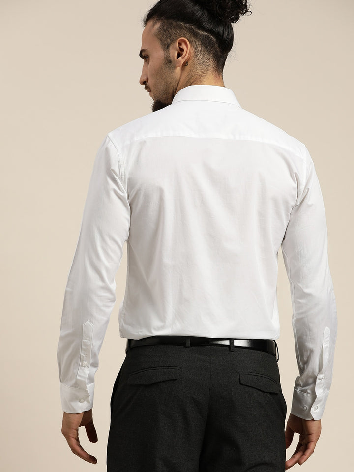 Men White Solid Slim Fit Pure Cotton Formal Shirt