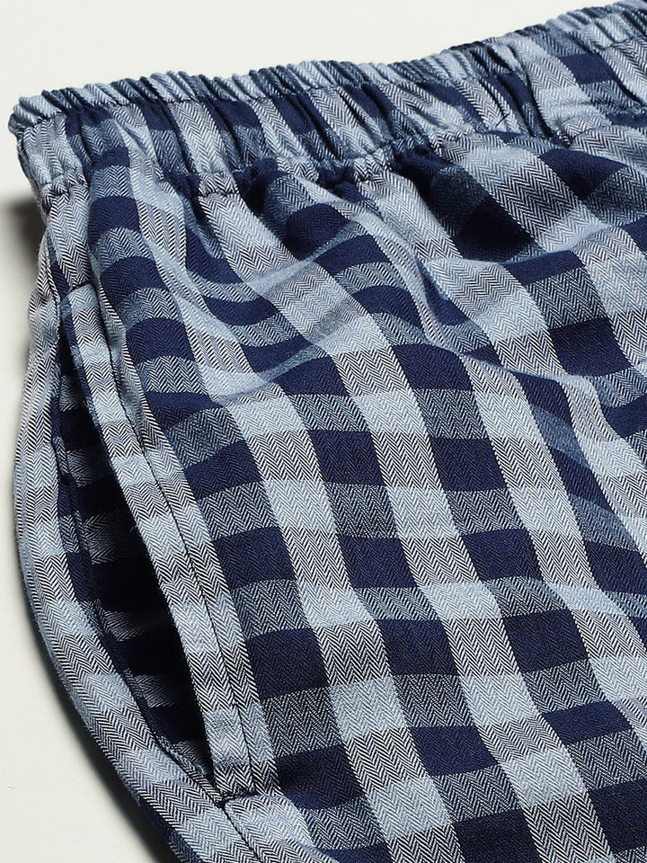 Men Navy-Blue Checks Pure Cotton Relaxed Fit Casual Lounge Pant