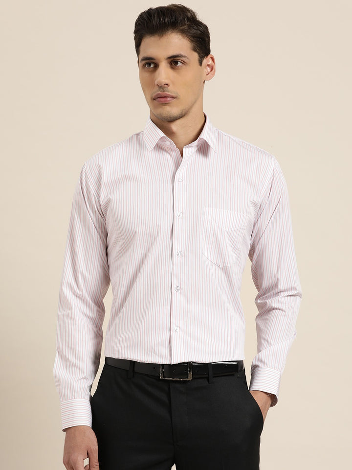 Men White Stripes Pure Cotton Slim Fit Formal Shirt