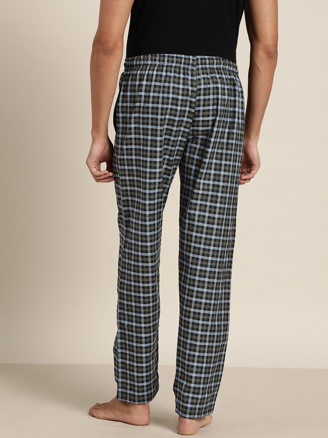 Men Black & grey Checks Pure Cotton Relaxed Fit Casual Lounge Pant