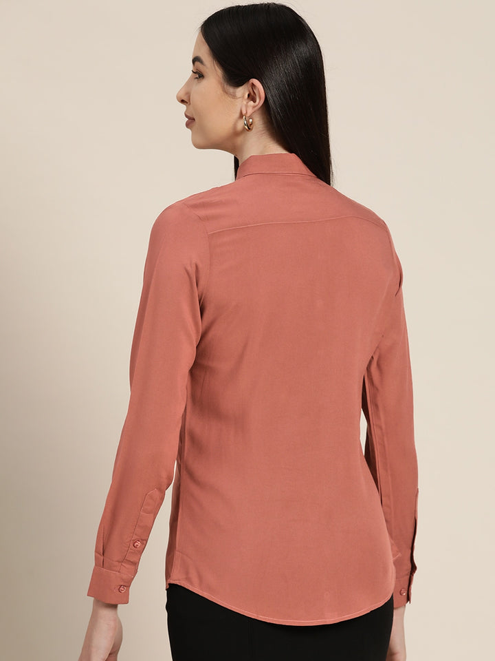 Women Rust Solids Viscose Rayon Slim Fit Formal Shirt