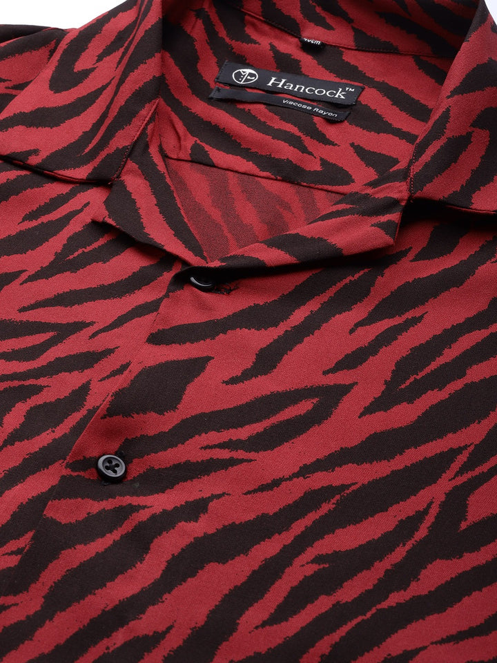 Men Black & Red Printed Viscose Rayon Relaxed Fit Casual Resort Shirt