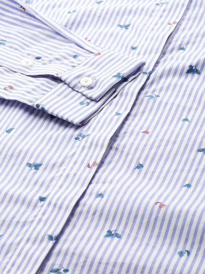 Women White & Blue Stripes Pure Cotton Slim Fit Formal Shirt