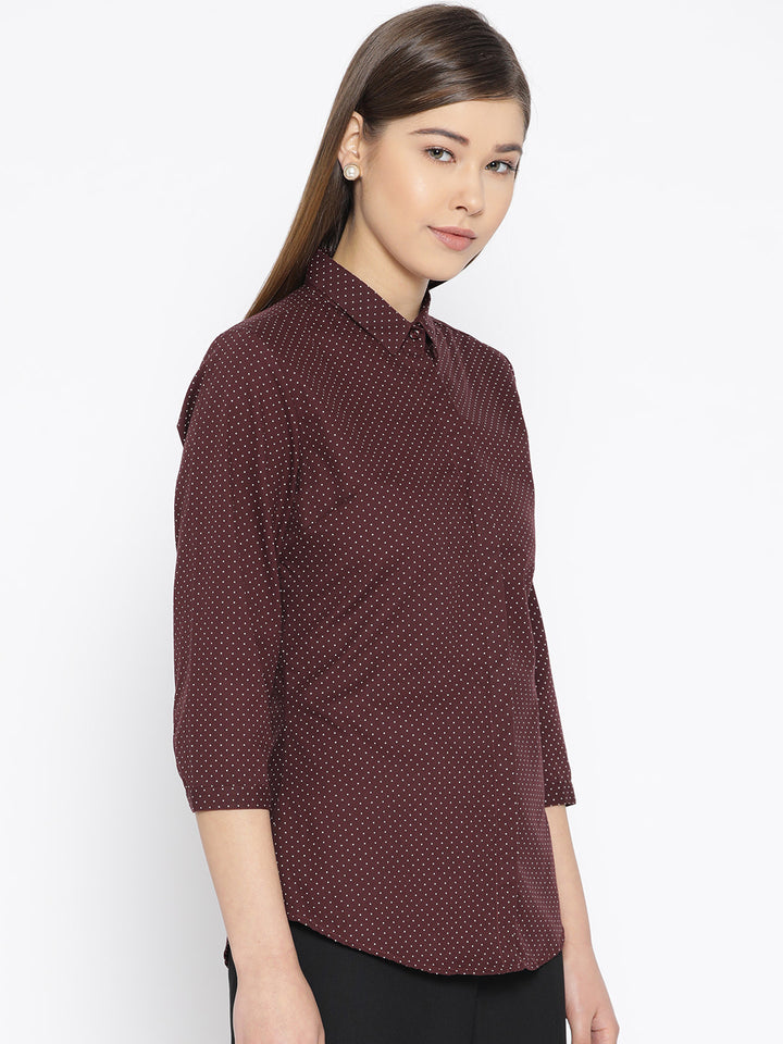 Women Maroon Pure Cotton Printed Slim Fit Formal Shirt