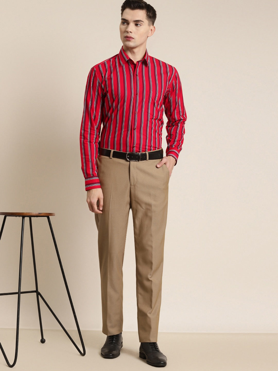 Men Red Stripes Pure Cotton Slim Fit Formal Shirt