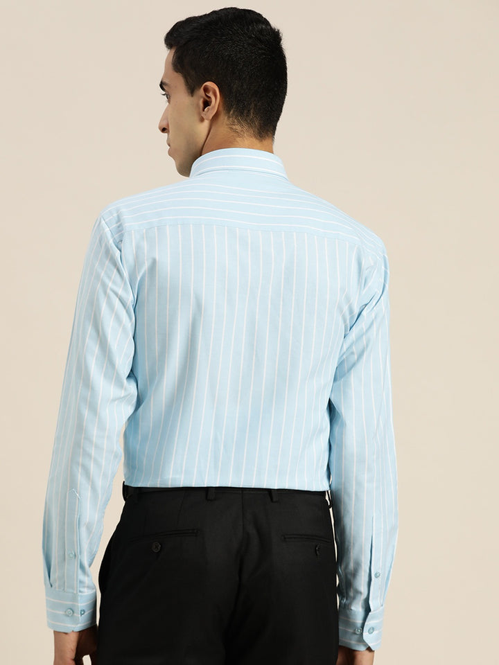 Men Blue Striped Pure Cotton Slim Fit Formal Shirt