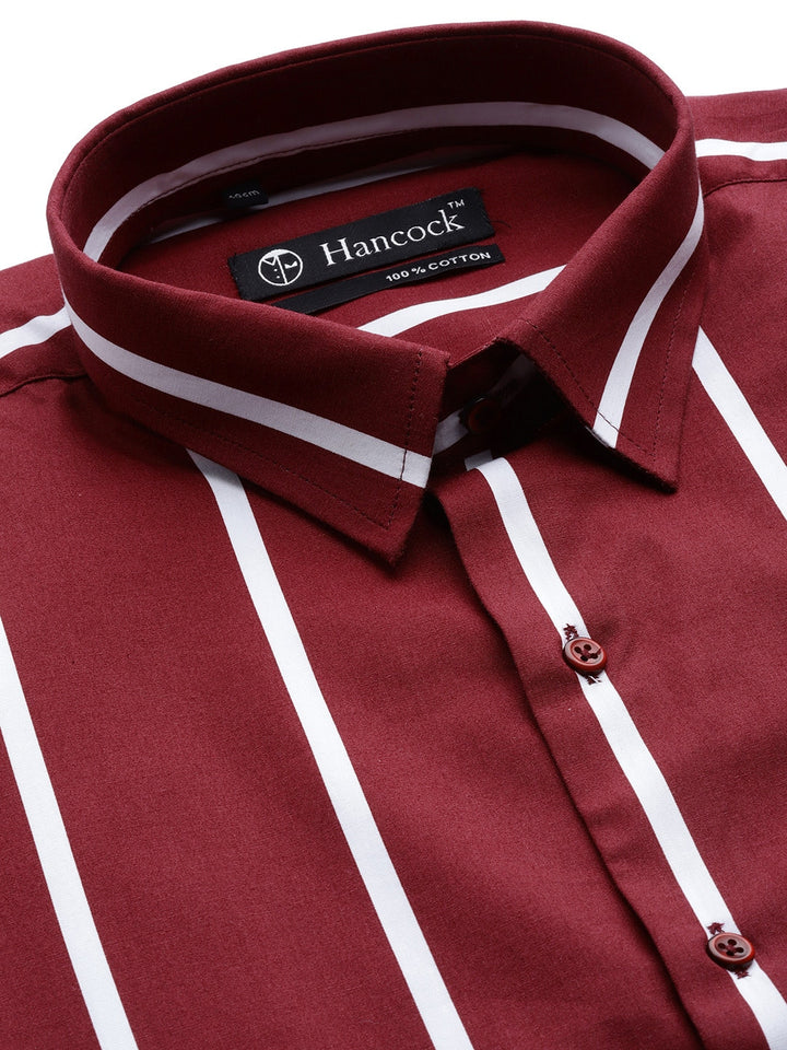 Men Maroon Stripes Pure Cotton Slim Fit Formal Shirt