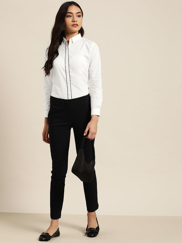 Women White Solids Pure Cotton Slim Fit Formal Shirt