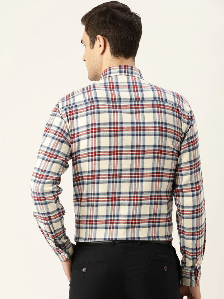 Men Blue Checks Pure Cotton Slim Fit Formal Shirt