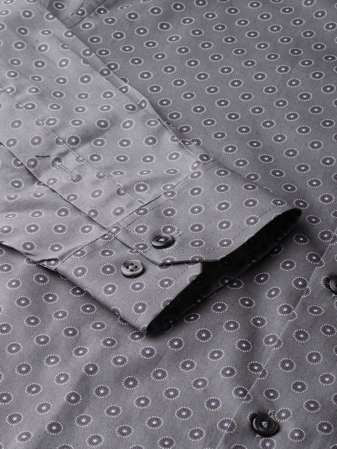 Men Grey Prints Pure Cotton Slim Fit Formal Shirt