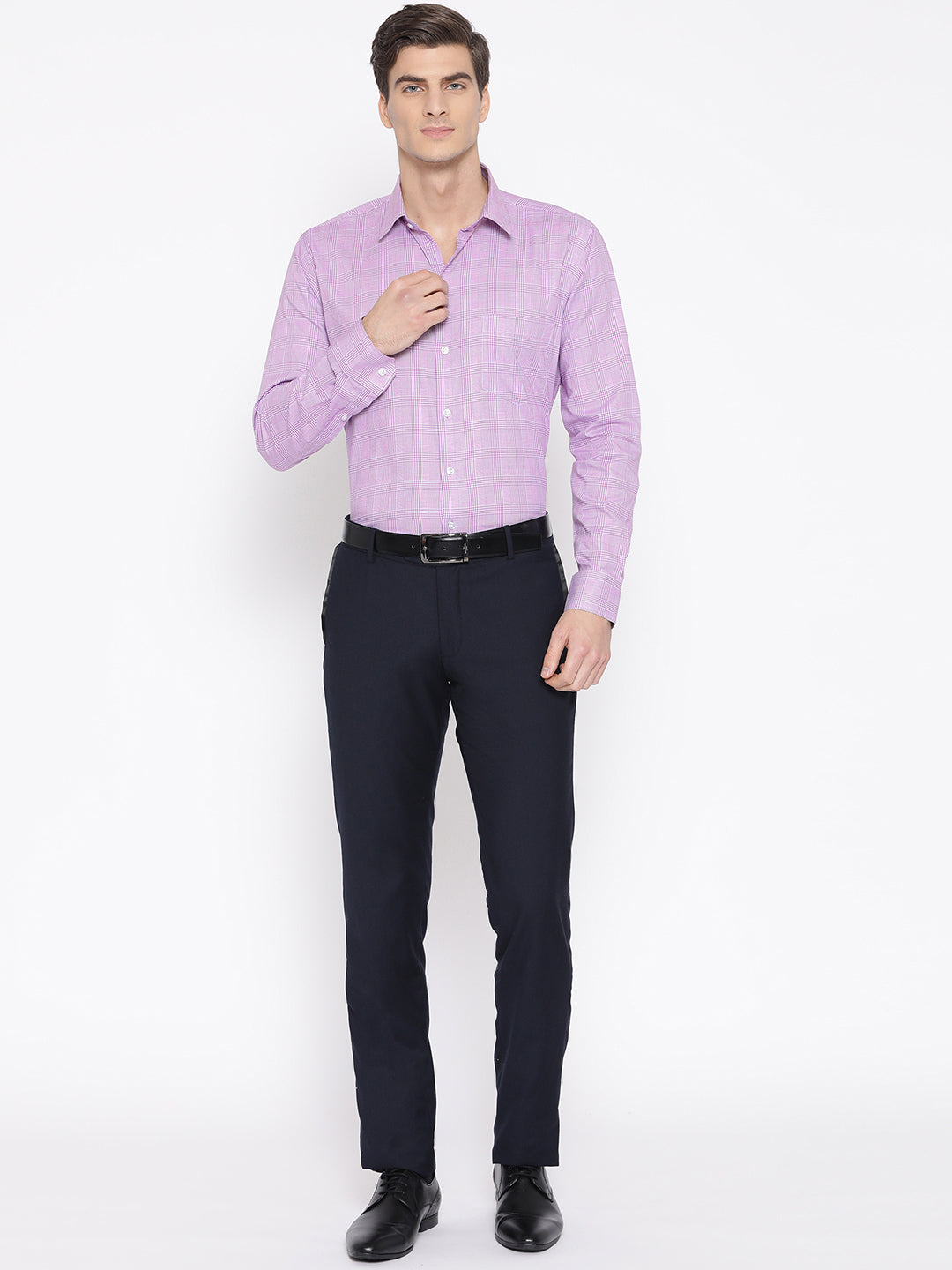 Men Mauve Pure Cotton Checked Slim Fit Formal Shirt