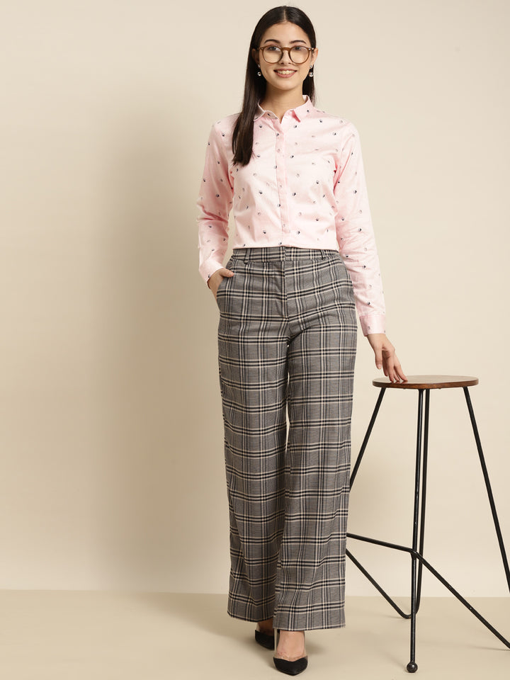 Women Pink Printed Pure Cotton Slim Fit Formal Shirt