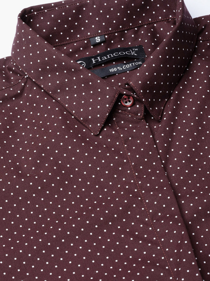 Women Maroon Pure Cotton Printed Slim Fit Formal Shirt