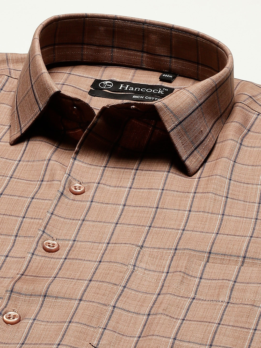 Men Brown Checked Cotton Rich Slim Fit Formal Shirt