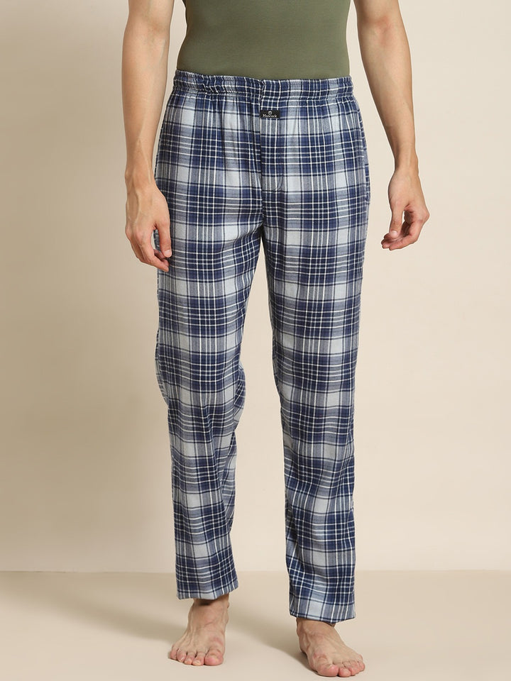 Men Navy Checks Pure Cotton Relaxed Fit Casual Lounge Pant