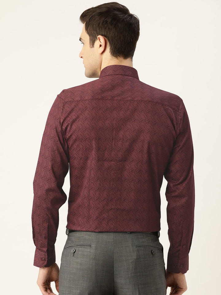 Men Maroon Prints Pure Cotton Slim Fit Formal Shirt