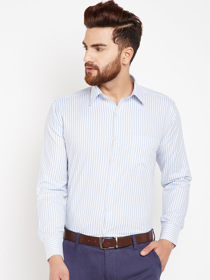 Men Blue Stripes Pure Cotton Regular Fit Formal Shirt