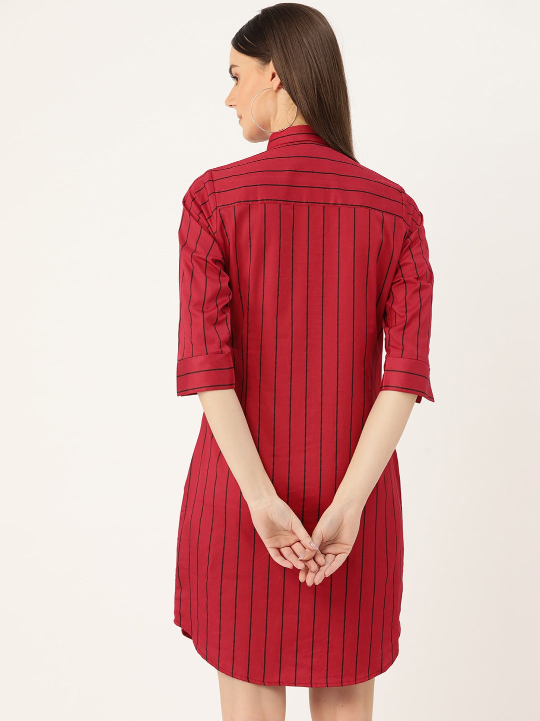 Women Red Stripes Pure Cotton Regular Fit Formal Dress