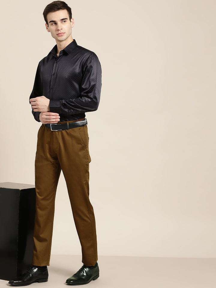 Men Brown Solids Pure Cotton Slim Fit Formal Trouser