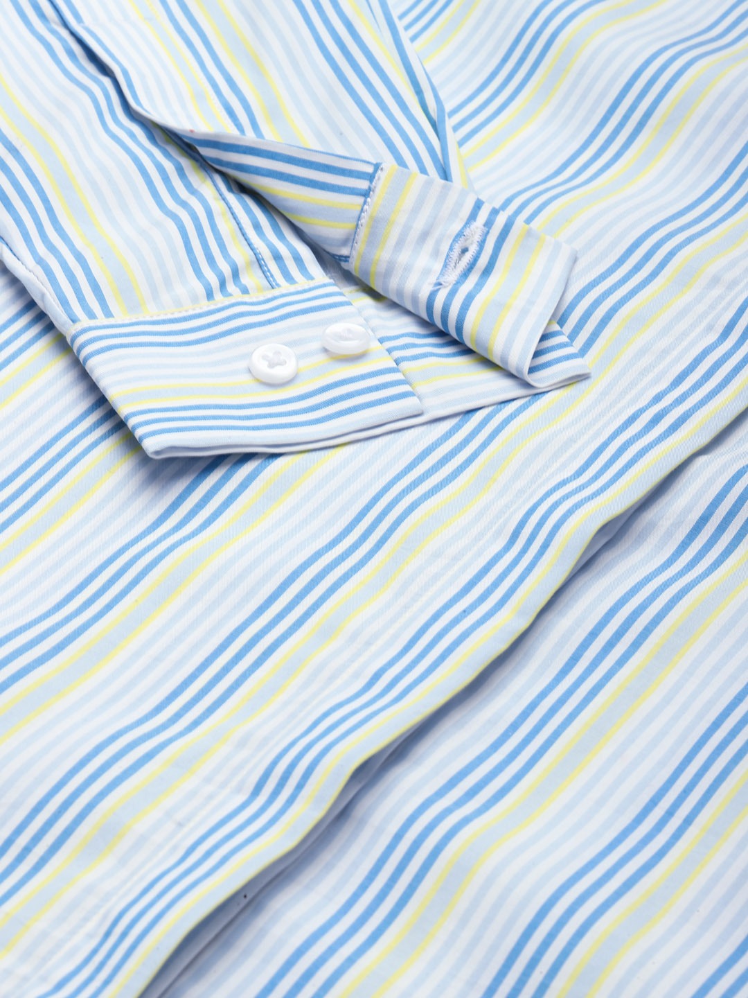 Women White & Blue Stripes Pure Cotton Slim Fit Formal Shirt