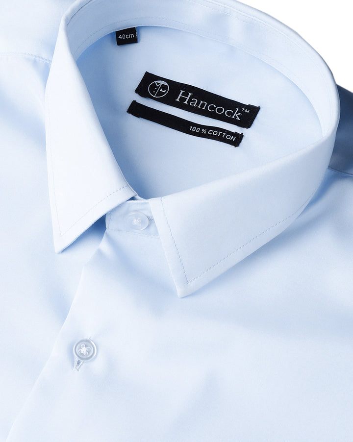 Men Sky Blue Cotton Solid Slim Fit Formal Shirt