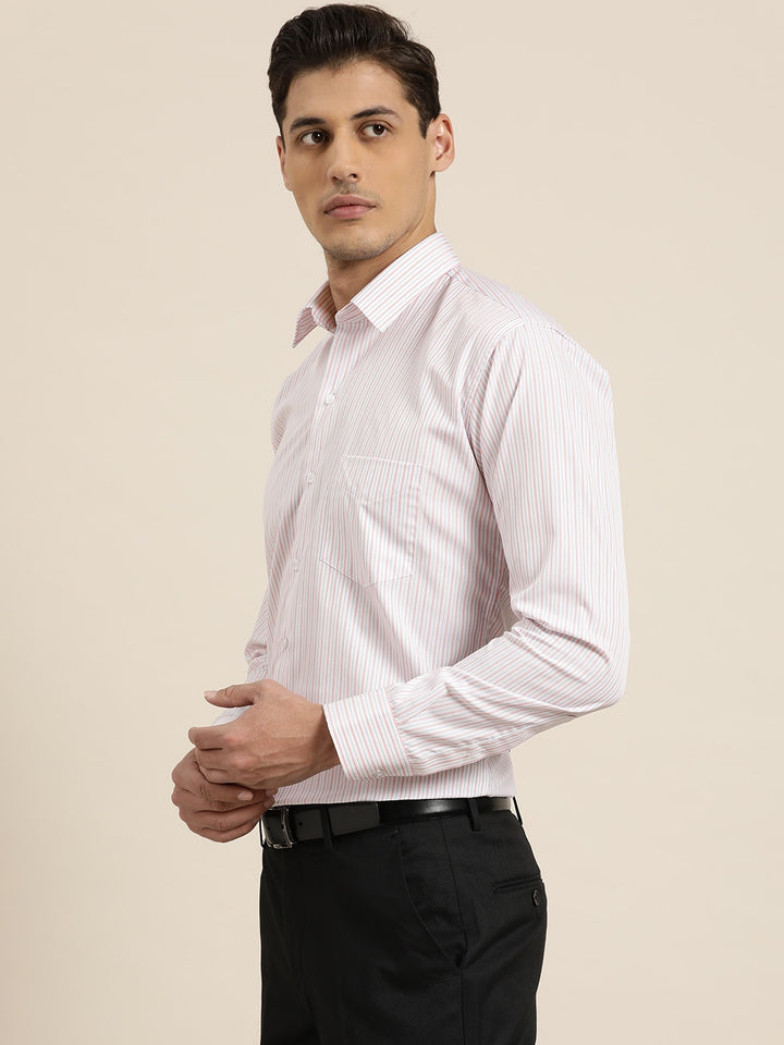 Men White Stripes Pure Cotton Slim Fit Formal Shirt
