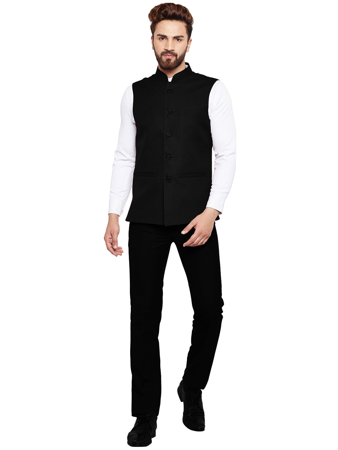 Men Black Solid Slim Fit Formal Nehru Jacket