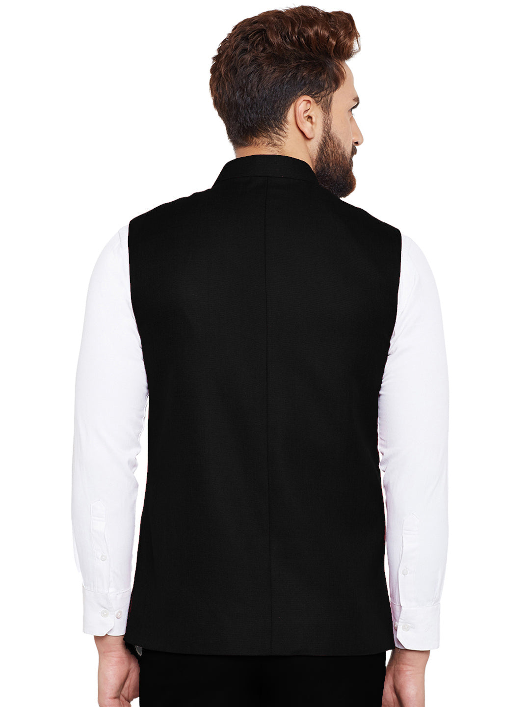 Men Black Solid Slim Fit Formal Nehru Jacket