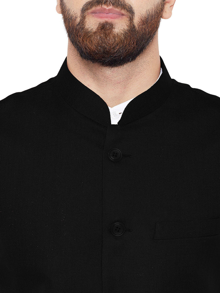 Men Black Solid Slim Fit Formal Nehru Jacket