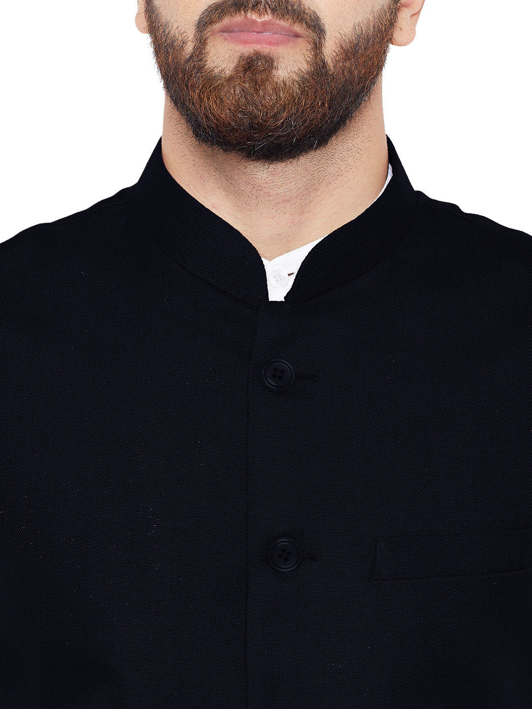 Men Navy Solid Slim Fit Formal Nehru Jacket