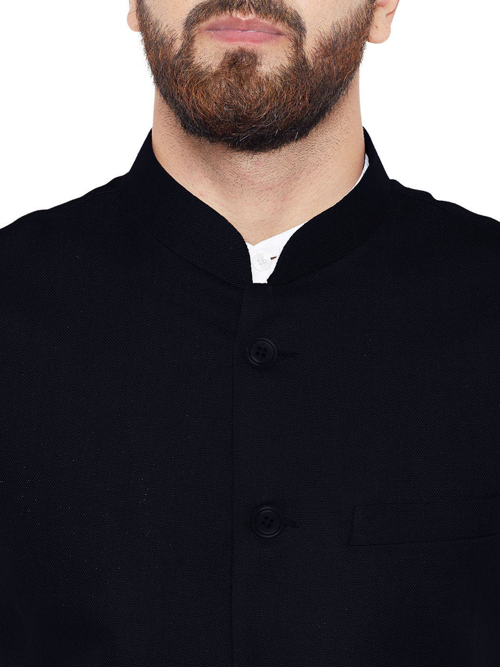 Men Navy Solid Slim Fit Formal Nehru Jacket