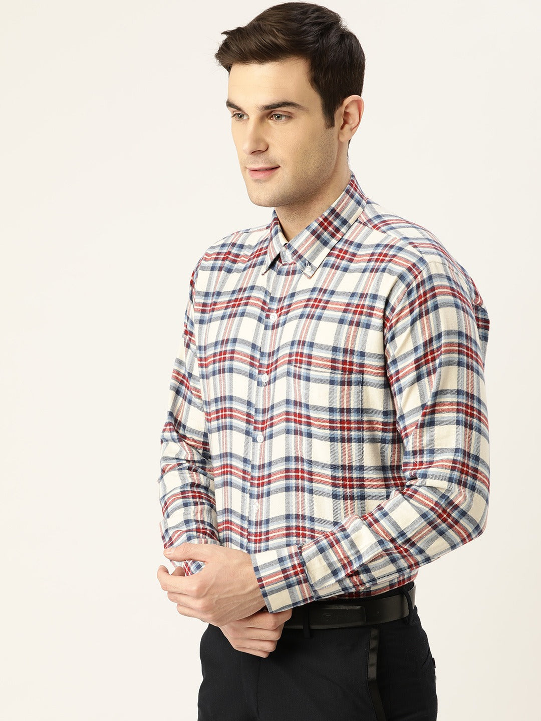 Men Blue Checks Pure Cotton Slim Fit Formal Shirt