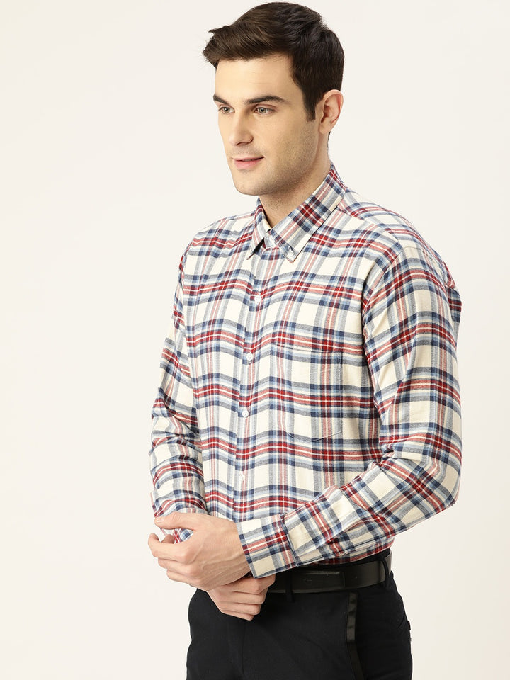 Men Blue Checks Pure Cotton Slim Fit Formal Shirt