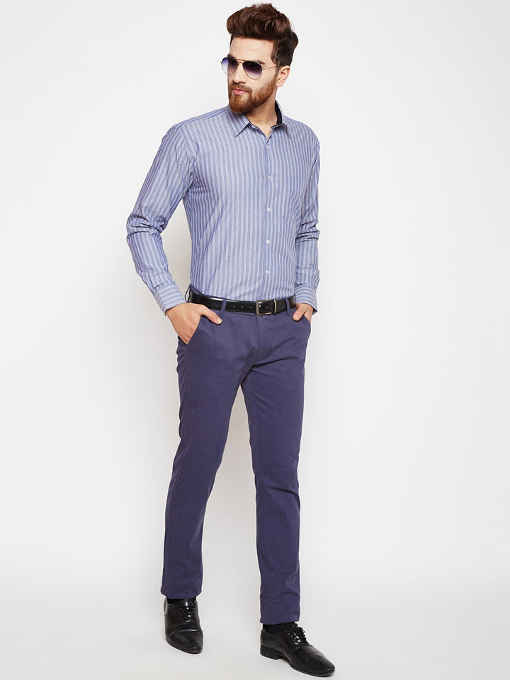 Men Blue Stripes Pure Cotton Slim Fit Formal Shirt