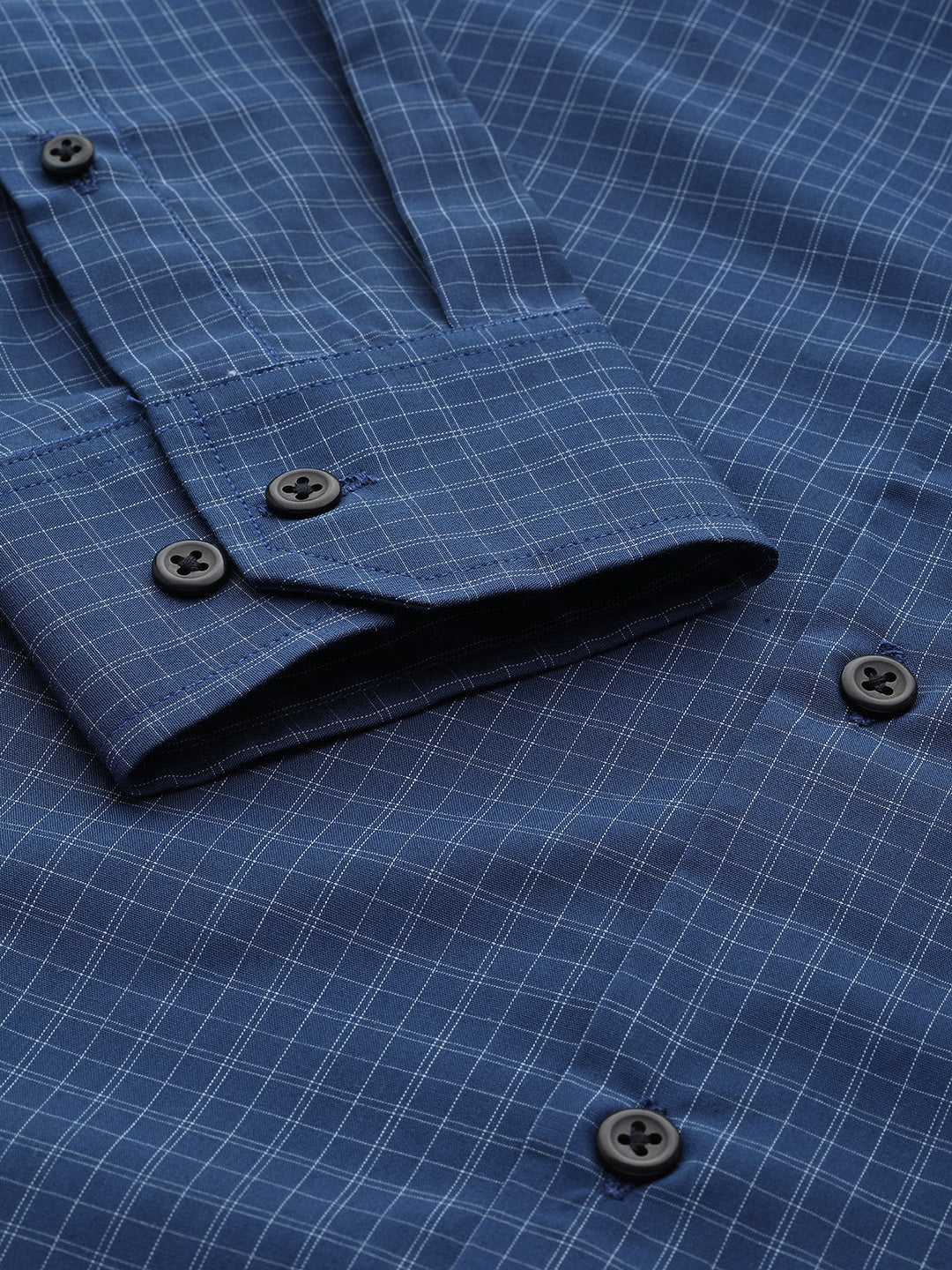 Men Navy Blue & Chack Checks Pure Cotton Slim Fit Formal Shirt